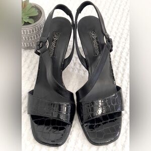 Brighton Rhodes Black Crocodile embossed patent leather heels; Size:8.5